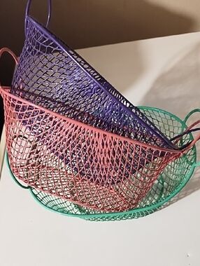 Colorful Mesh Storage Basket Set - Pink, Purple & Teal